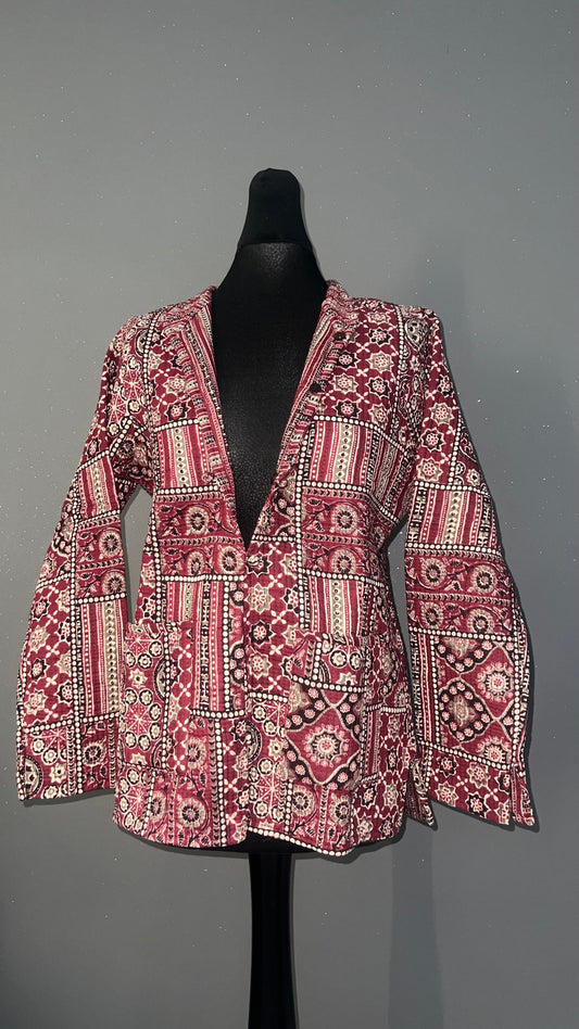 Red Patchwork Reversible Quilted Cotton Jacket