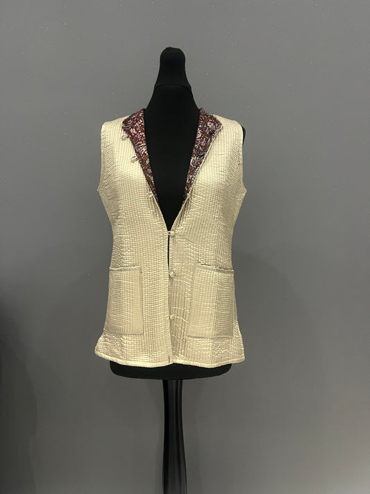 Champagne Reversible Black-Lined Quilted Cotton Jacket