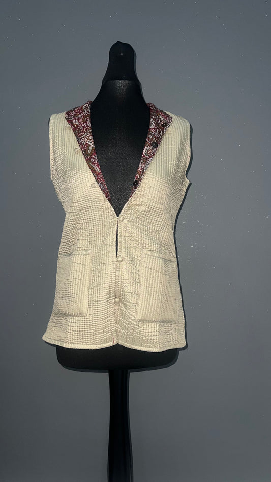 Champagne Reversible Maroon Floral-Lined Quilted Cotton Jacket