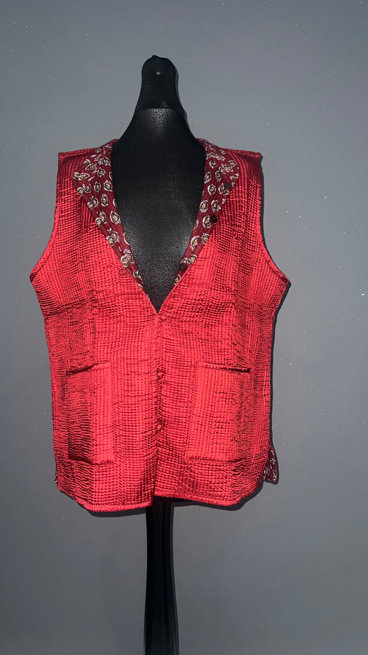 Red & Maroon Floral Reversible Quilted Cotton Jacket