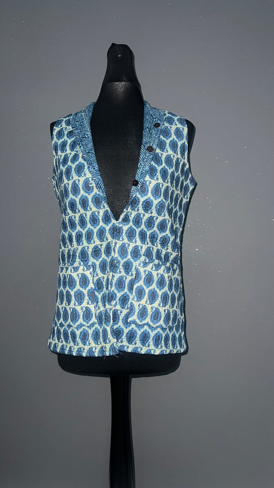 Baby Blue Paisley Reversible Quilted Cotton Jacket