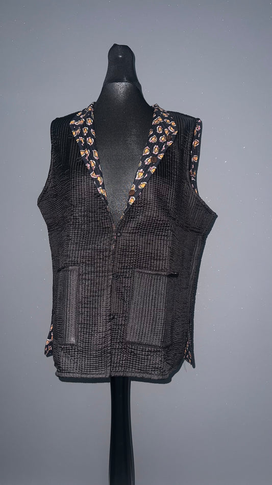 Black Reversible Floral-Lined Quilted Cotton Jacket