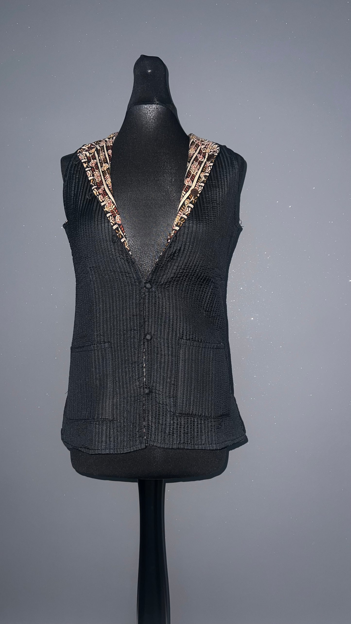 Classic Black Reversible Floral-Lined Quilted Cotton Jacket
