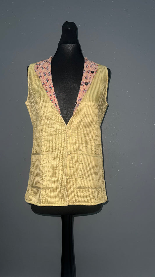 Gold Reversible Peach-Lined Quilted Cotton Jacket