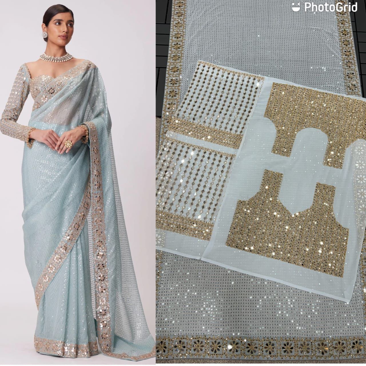 Sky Blue Heavy Embroidery Saree