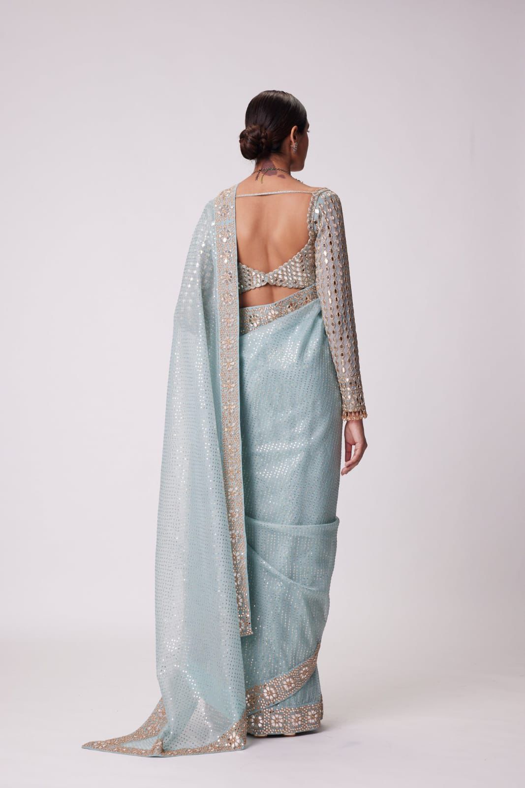 Sky Blue Heavy Embroidery Saree