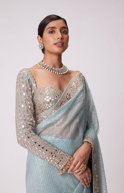 Sky Blue Heavy Embroidery Saree