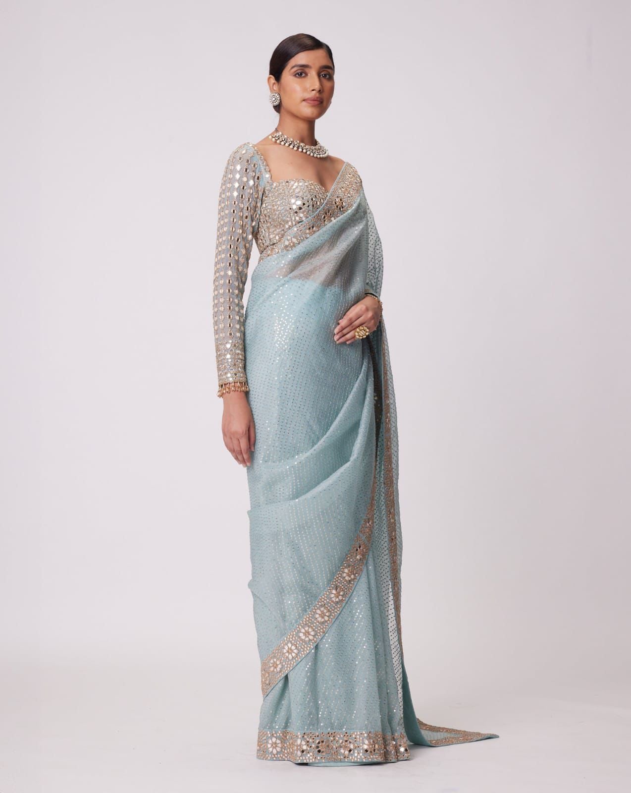 Sky Blue Heavy Embroidery Saree