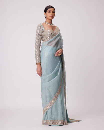 Sky Blue Heavy Embroidery Saree