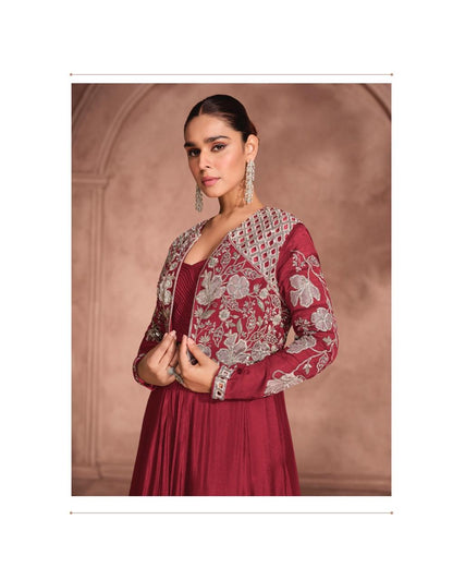 Red beautifully Anarkali Gown with Jacket