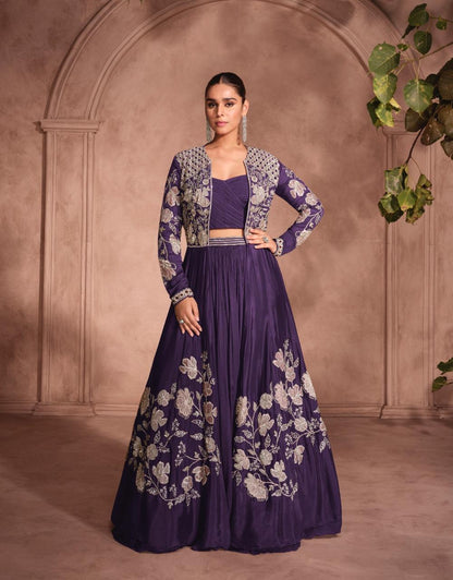Purple Embroidered Anarkali Gown with Jacket