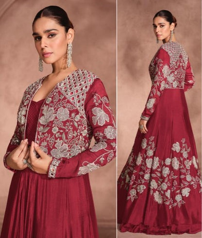 Red beautifully Anarkali Gown with Jacket