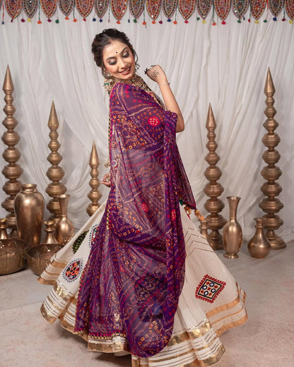 Cream Heavy Muslin Cottonl Lehenga Choli