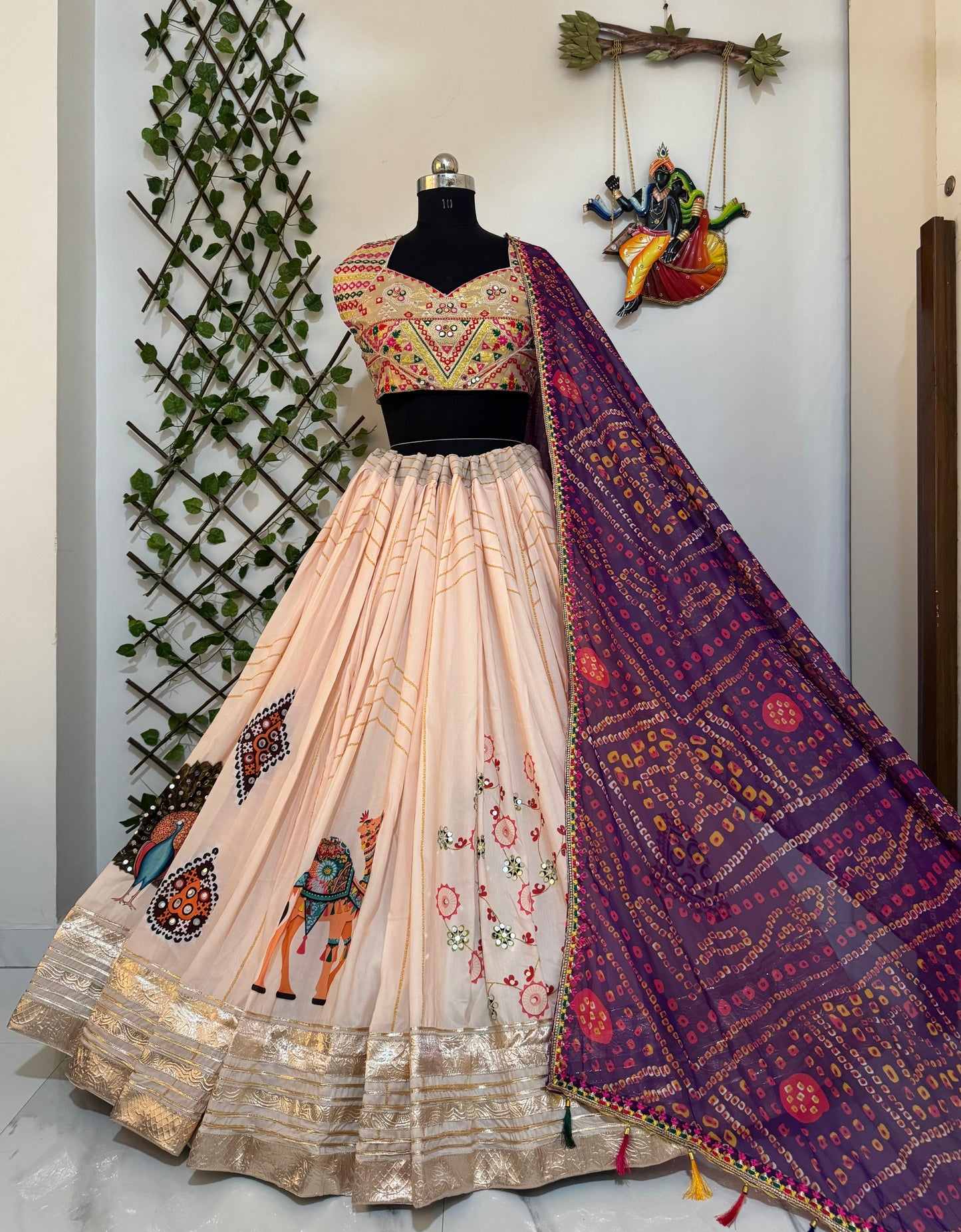 Cream Heavy Muslin Cottonl Lehenga Choli