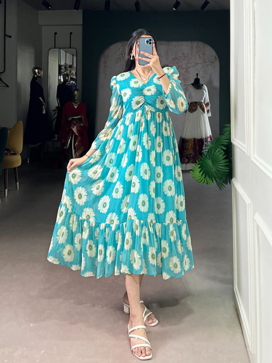 Blue Floral Printed Frock