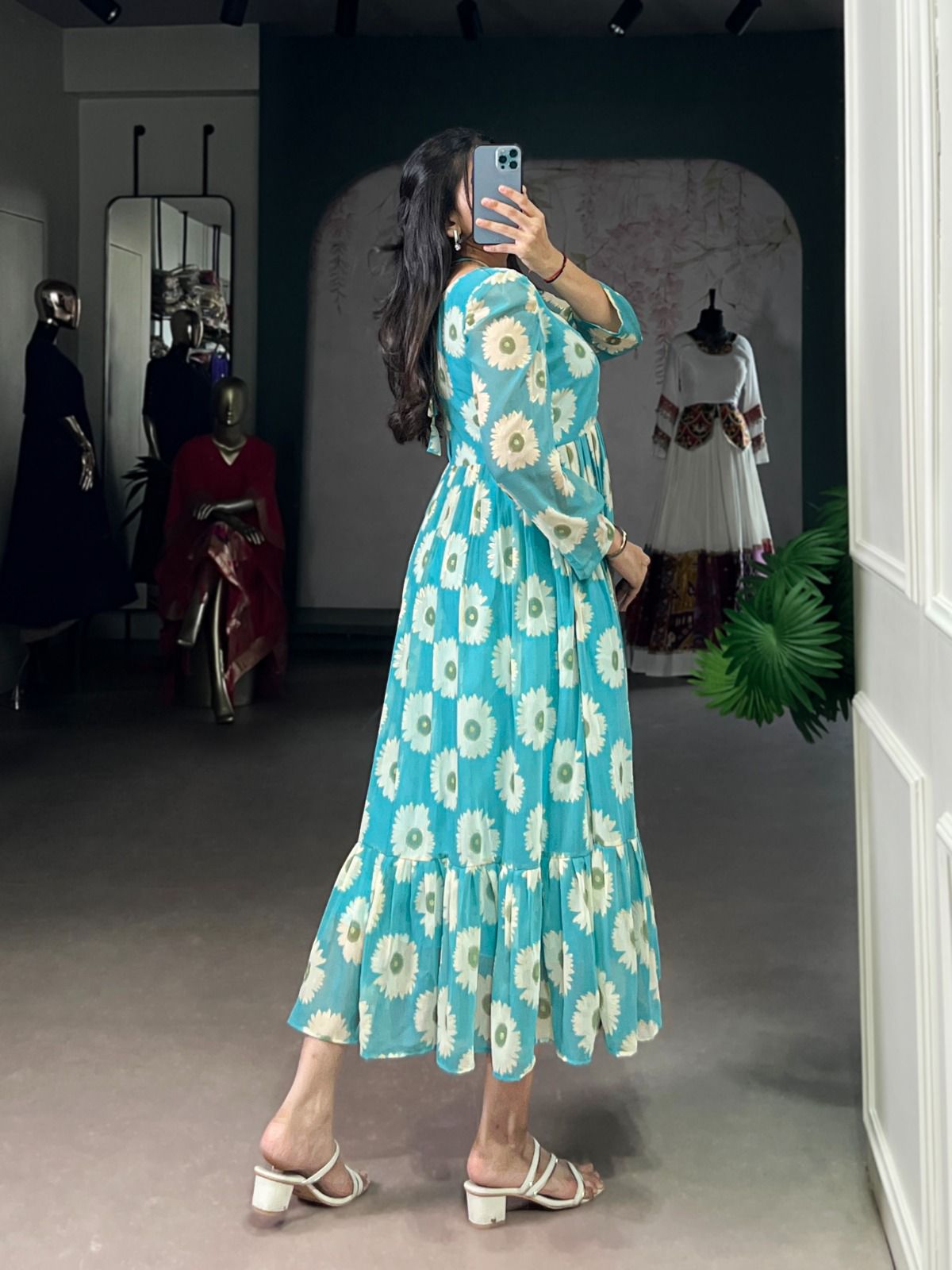 Blue Floral Printed Frock