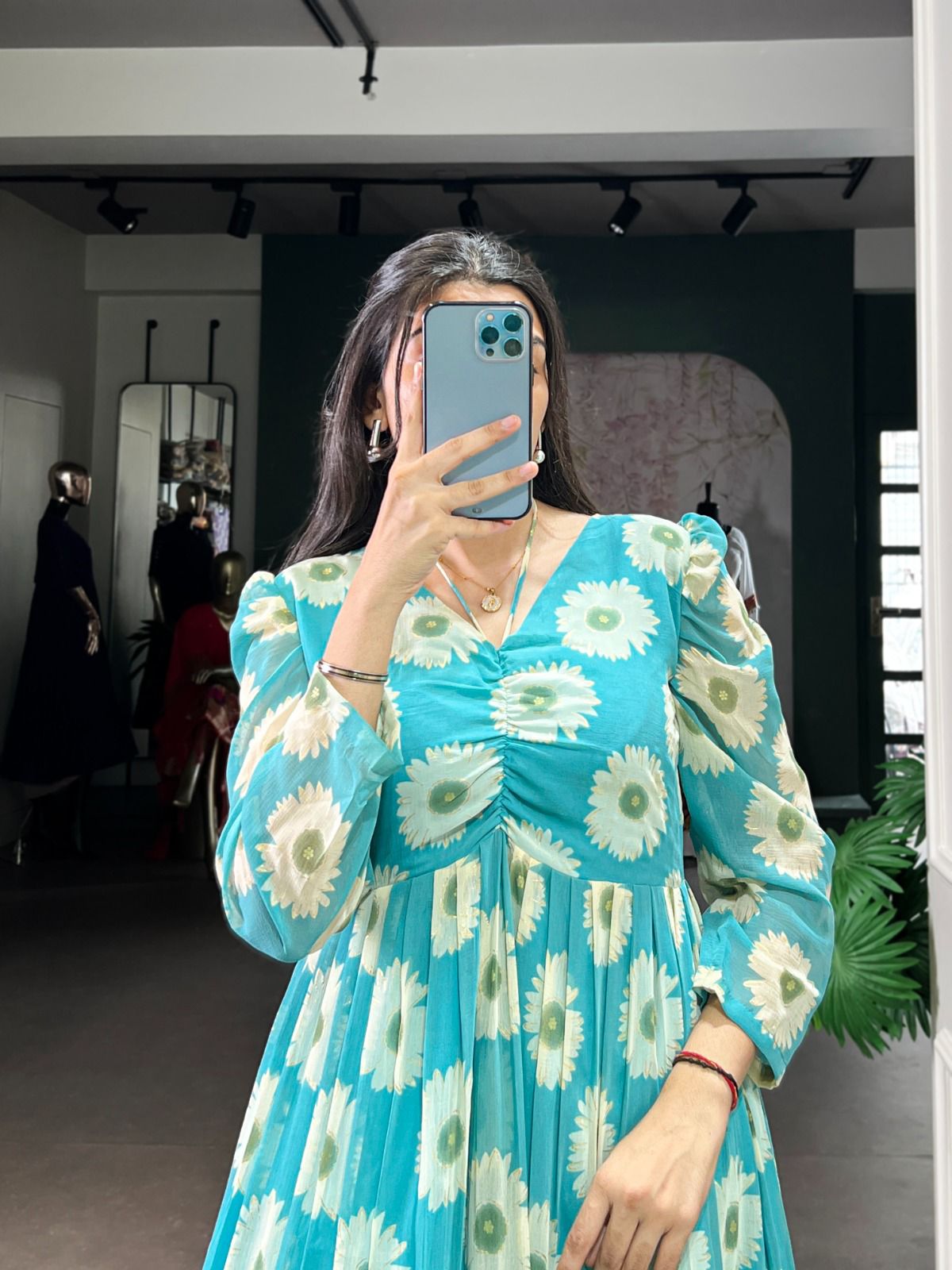 Blue Floral Printed Frock