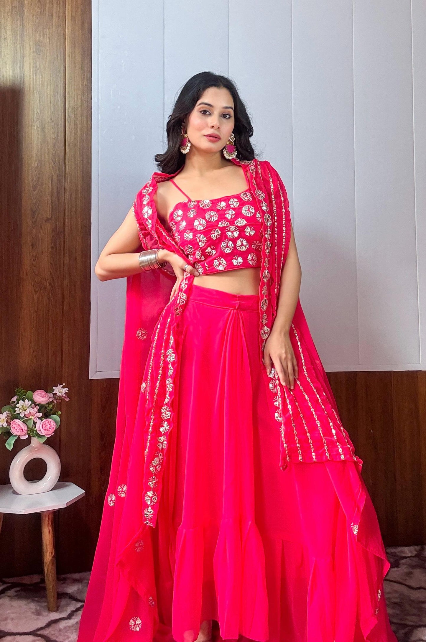 Pink Fully Stitched Wedding Lehenga