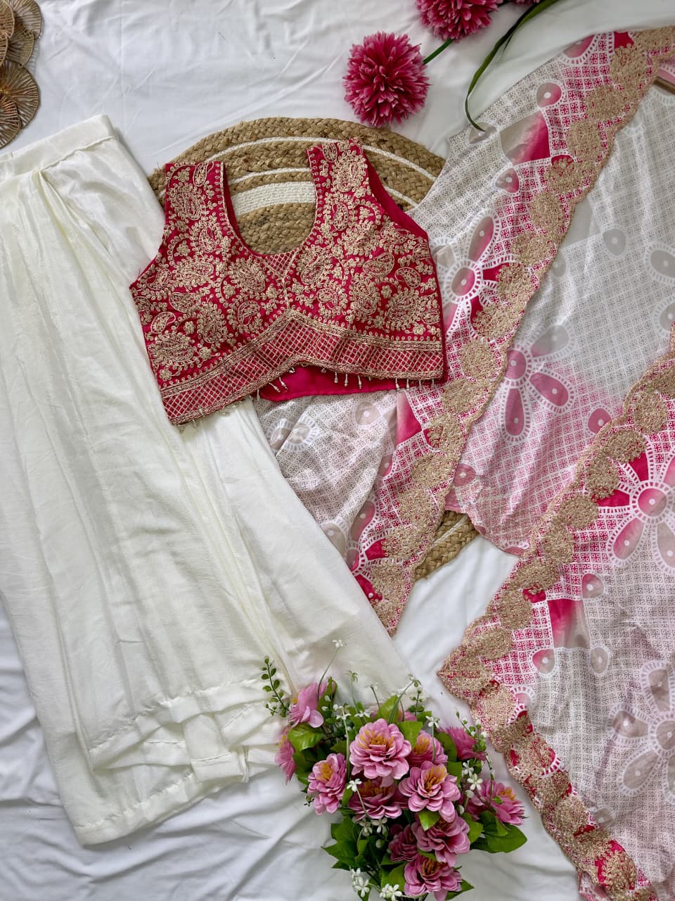 Marron-White Designer Indo-Western