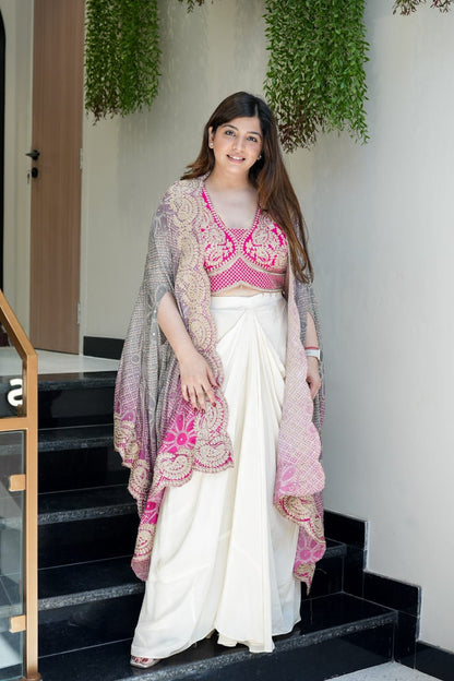 Marron-White Designer Indo-Western