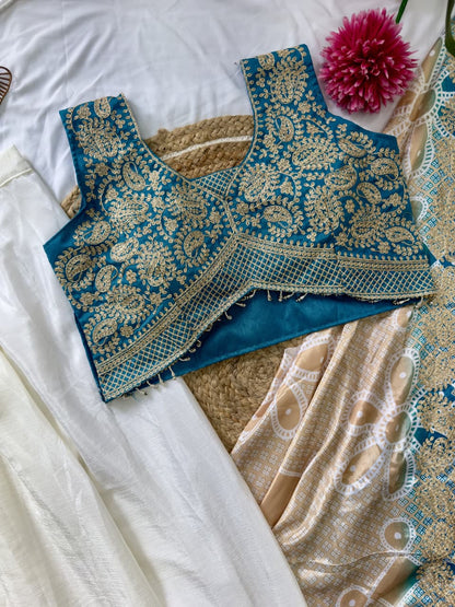 Teal Blue Embroidery Work Indo-Western