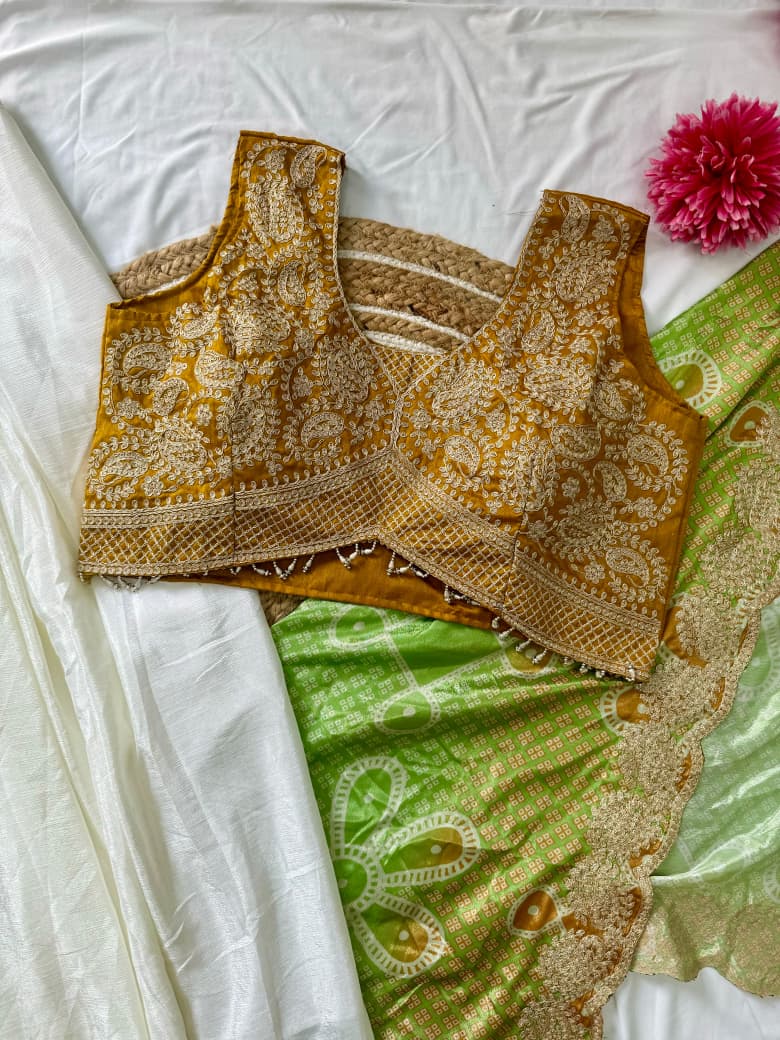 Yellow Mono Banglory Silk Indo-Western