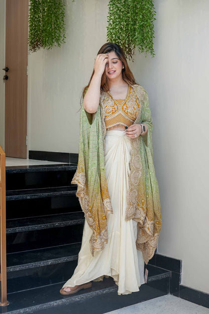 Yellow Mono Banglory Silk Indo-Western