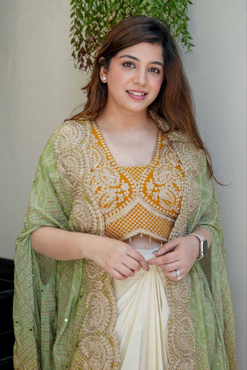 Yellow Mono Banglory Silk Indo-Western