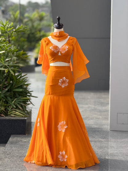 Orange Elegant Handpaint Indowestern