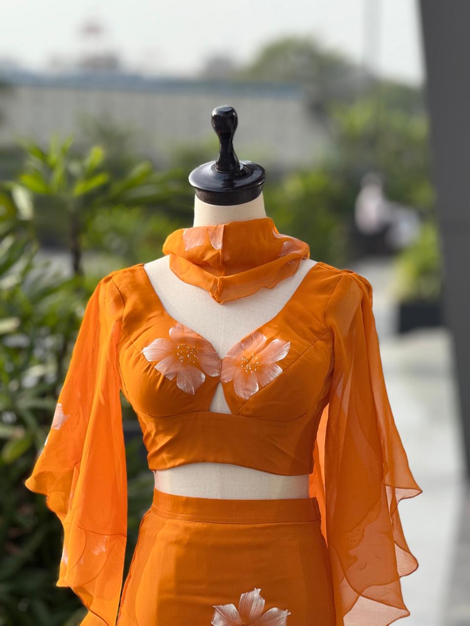 Orange Elegant Handpaint Indowestern