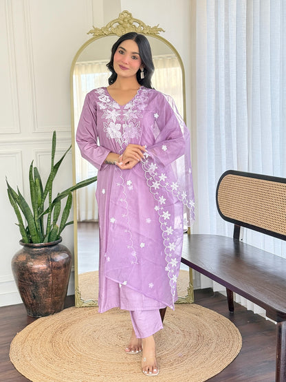 Lavender Rayon Embroidere Kurti