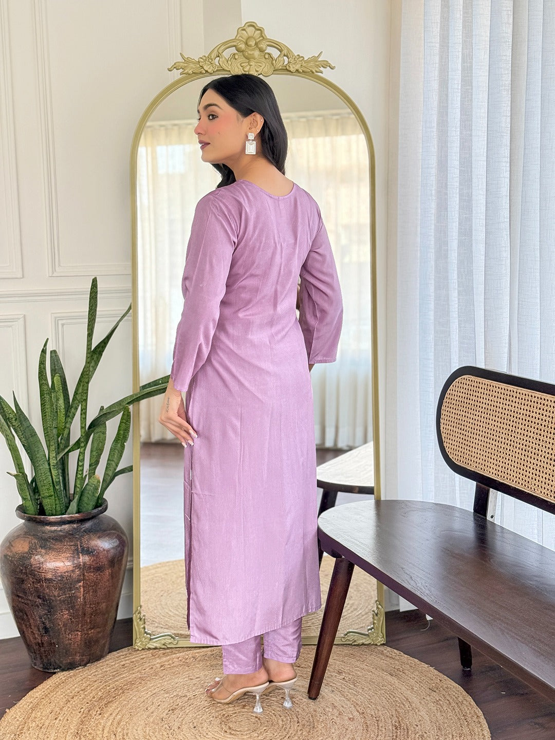 Lavender Rayon Embroidere Kurti