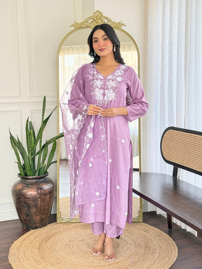 Lavender Rayon Embroidere Kurti