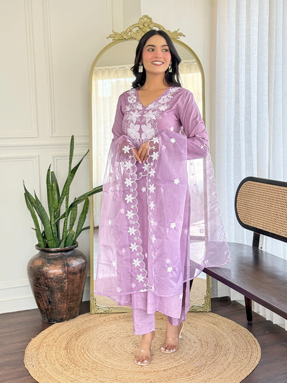 Lavender Rayon Embroidere Kurti
