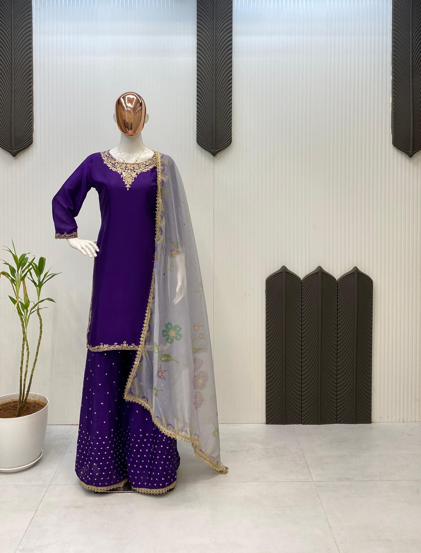 Purple 3 Piece Plazo Suits & Top