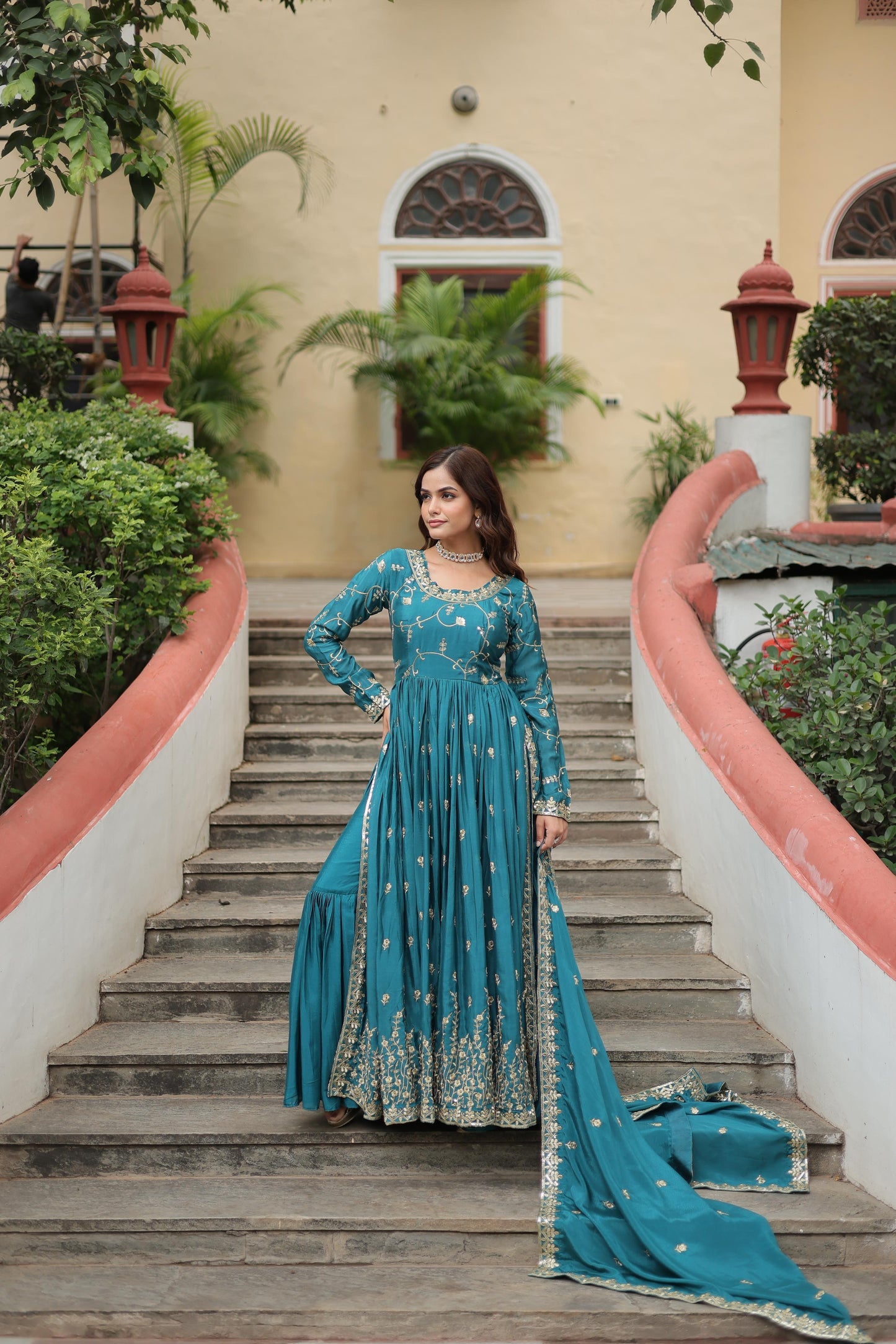 Rama Embroidery Cotton Sharara Suit