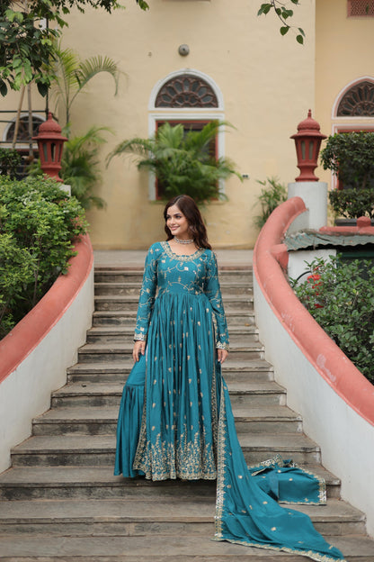 Rama Embroidery Cotton Sharara Suit
