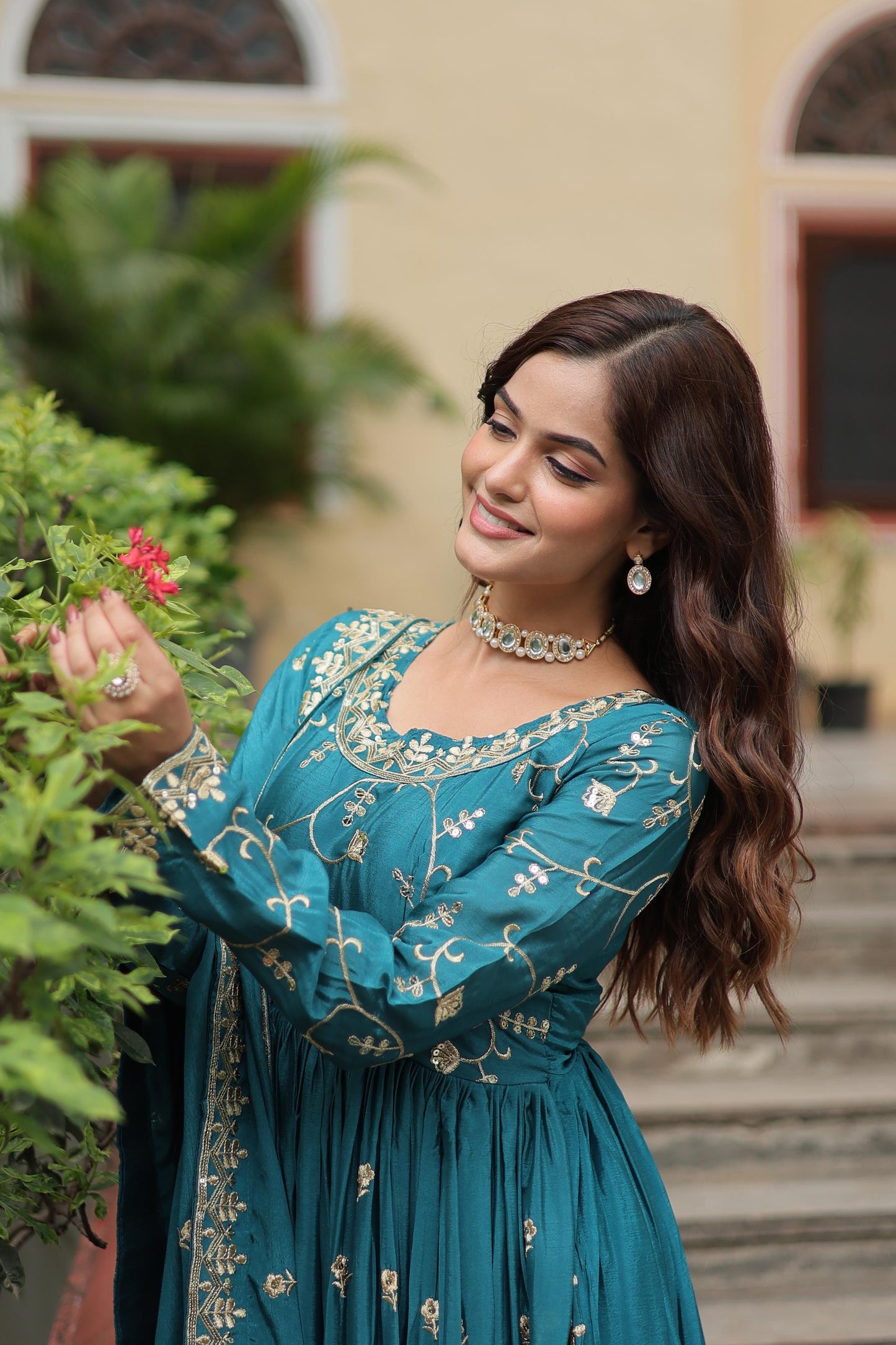 Rama Embroidery Cotton Sharara Suit