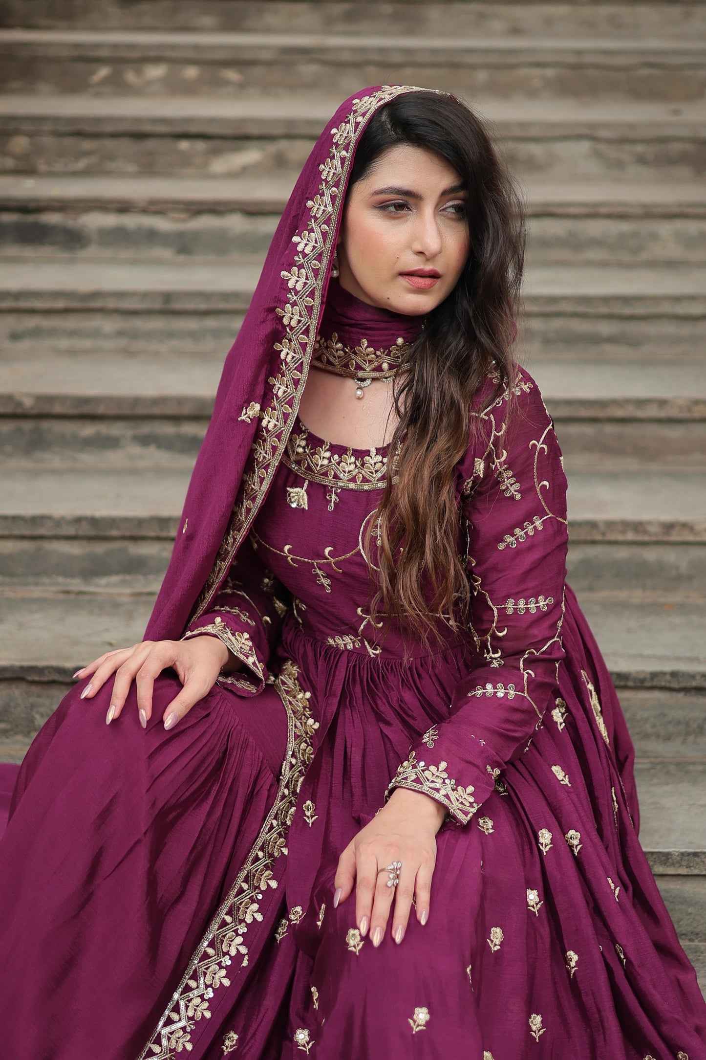 Wine Designer Readymade Sharara Suit