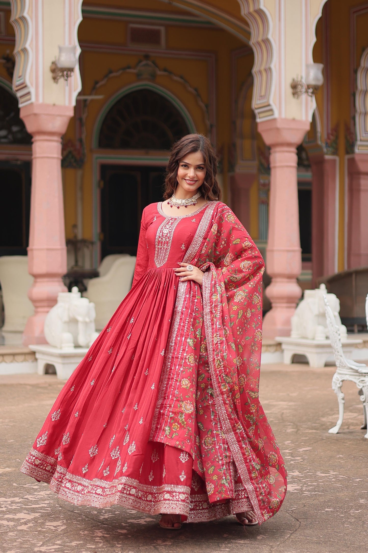 Red Kalamkari Printed Festival Sharara Suit