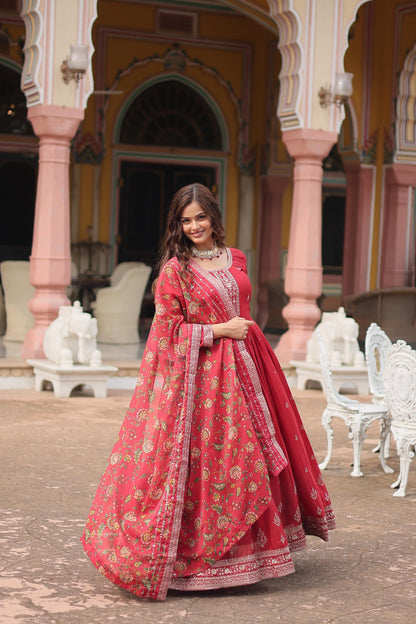 Red Kalamkari Printed Festival Sharara Suit