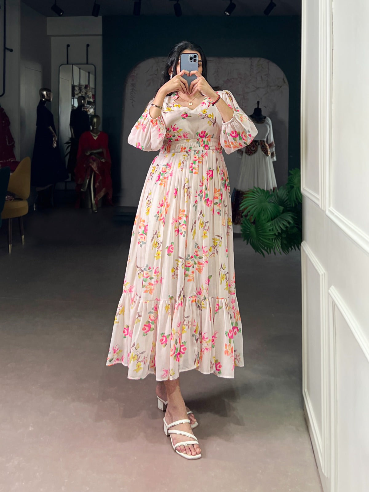 Elegant Floral Printed Frock