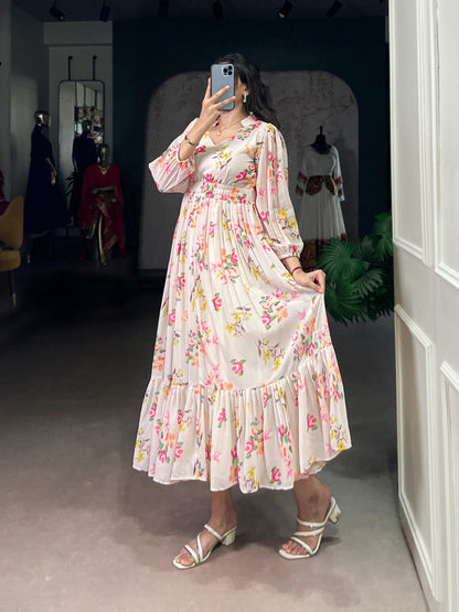 Elegant Floral Printed Frock