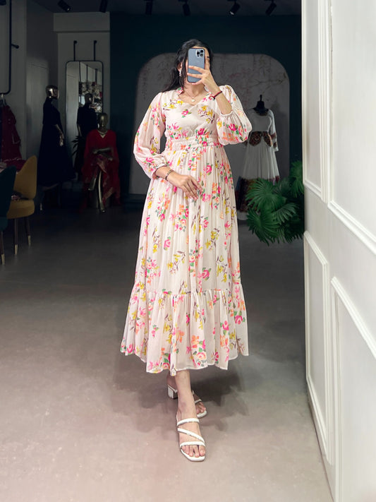 Elegant Floral Printed Frock