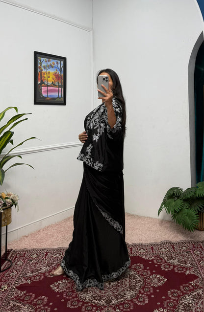 Black Indowestern Type Heavy Saree