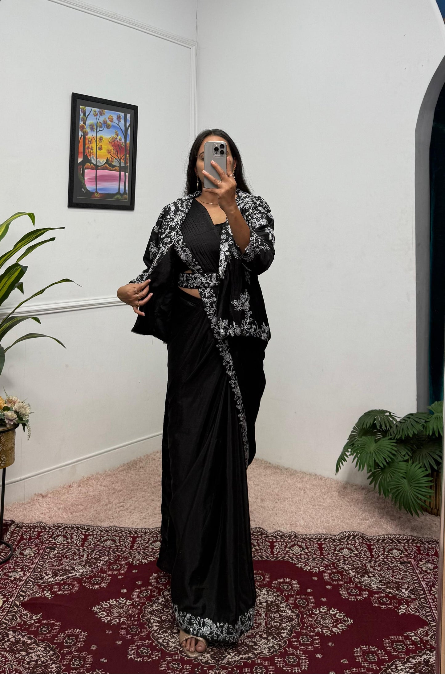 Black Indowestern Type Heavy Saree