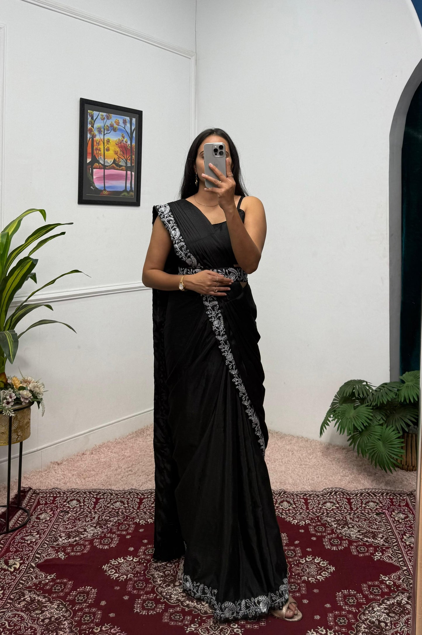 Black Indowestern Type Heavy Saree
