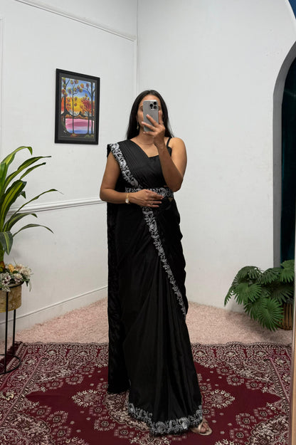 Black Indowestern Type Heavy Saree
