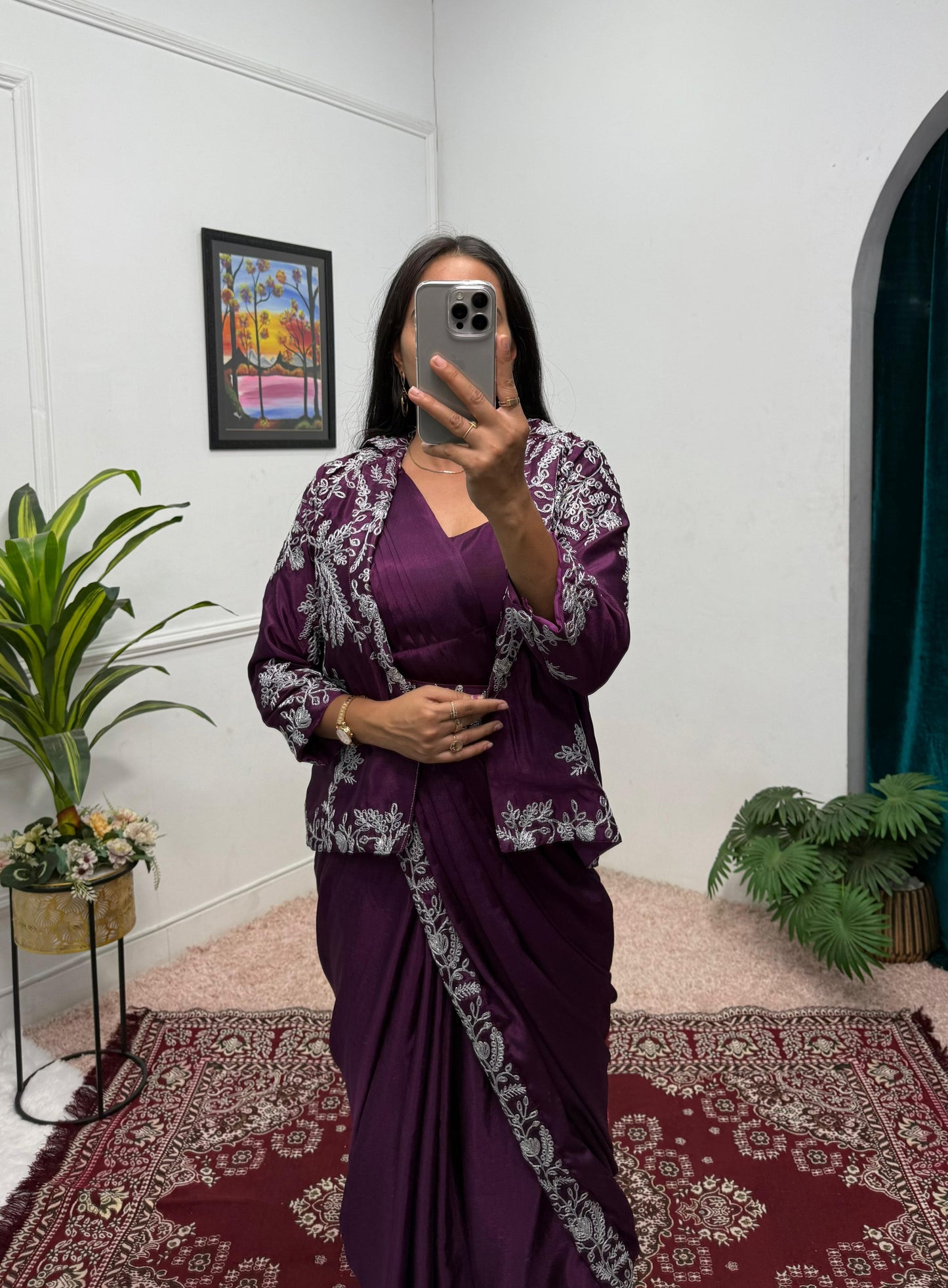 Purple Ready to Wear Indowestern Saree