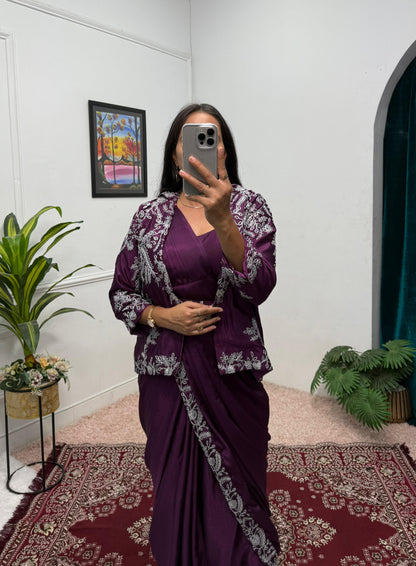 Purple Ready to Wear Indowestern Saree